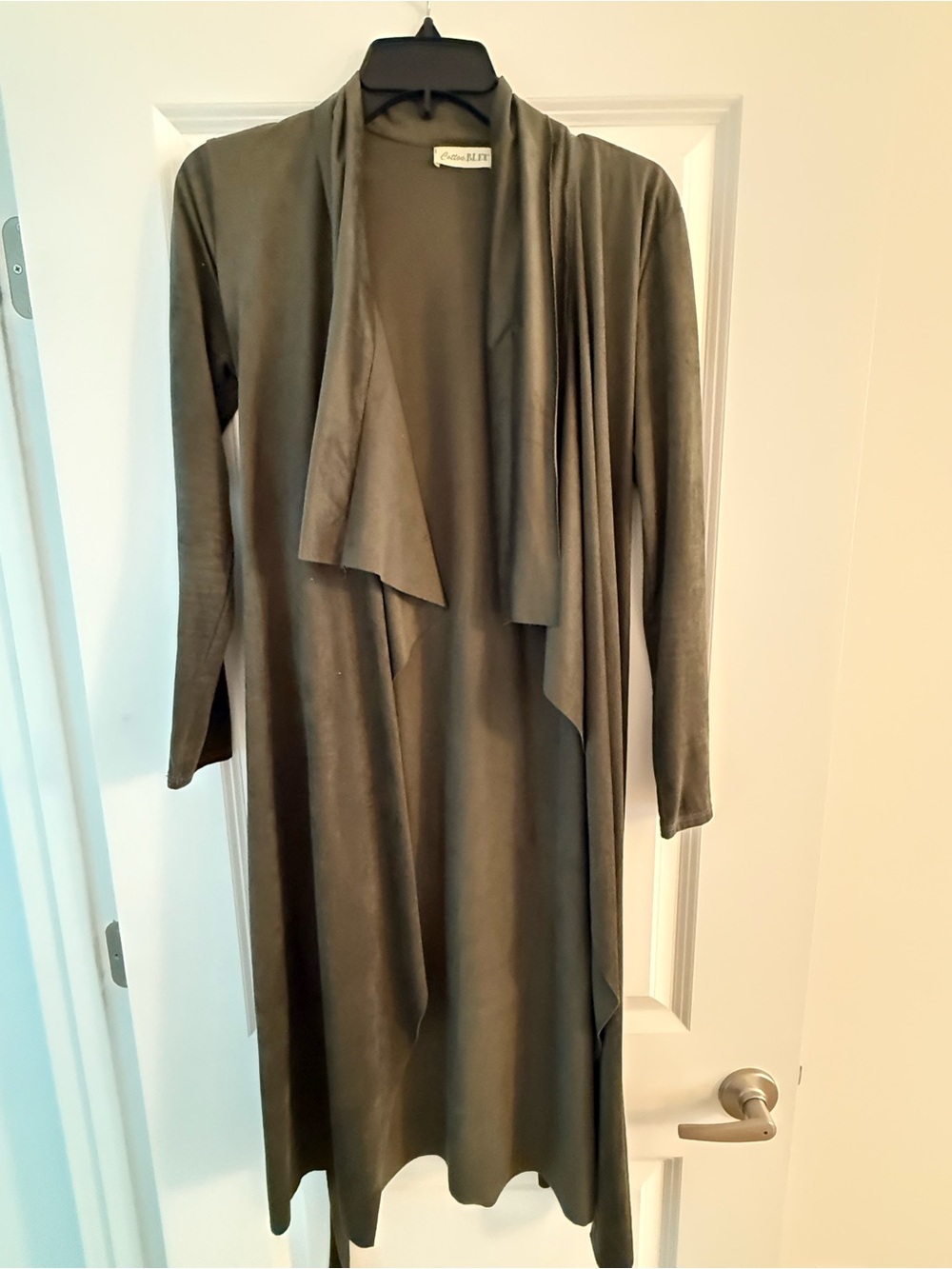 Layered Open-Front Olive Green Women's Dress Cardigan